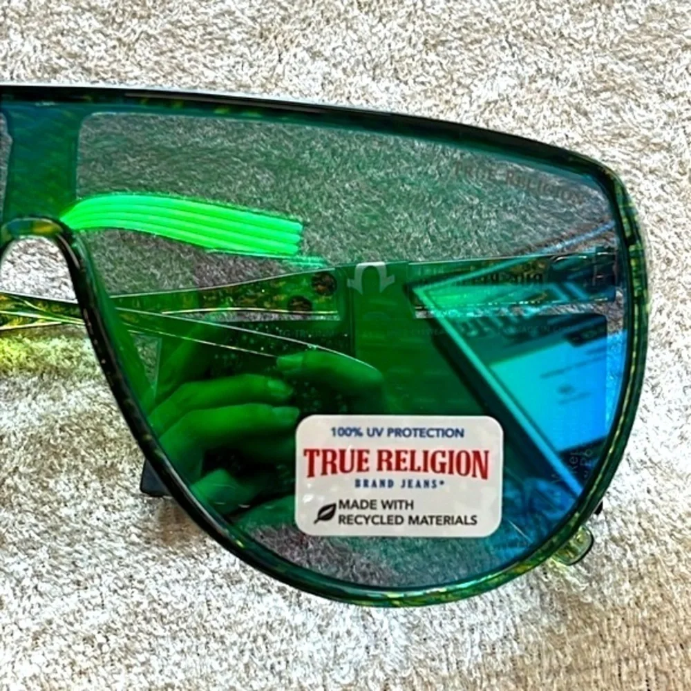 Brand New True Religion Mirrored Shield Aviator Sunglasses Green Frame